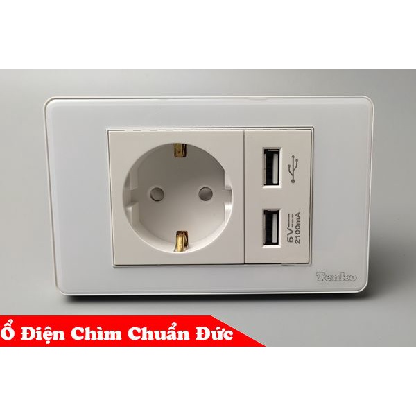 Ổ Chìm Chuẩn Đức Tích Hợp 2 Cổng USB Sạc Nhanh 5V-2100mAh Âm Tường TENKO TK-C9-T065