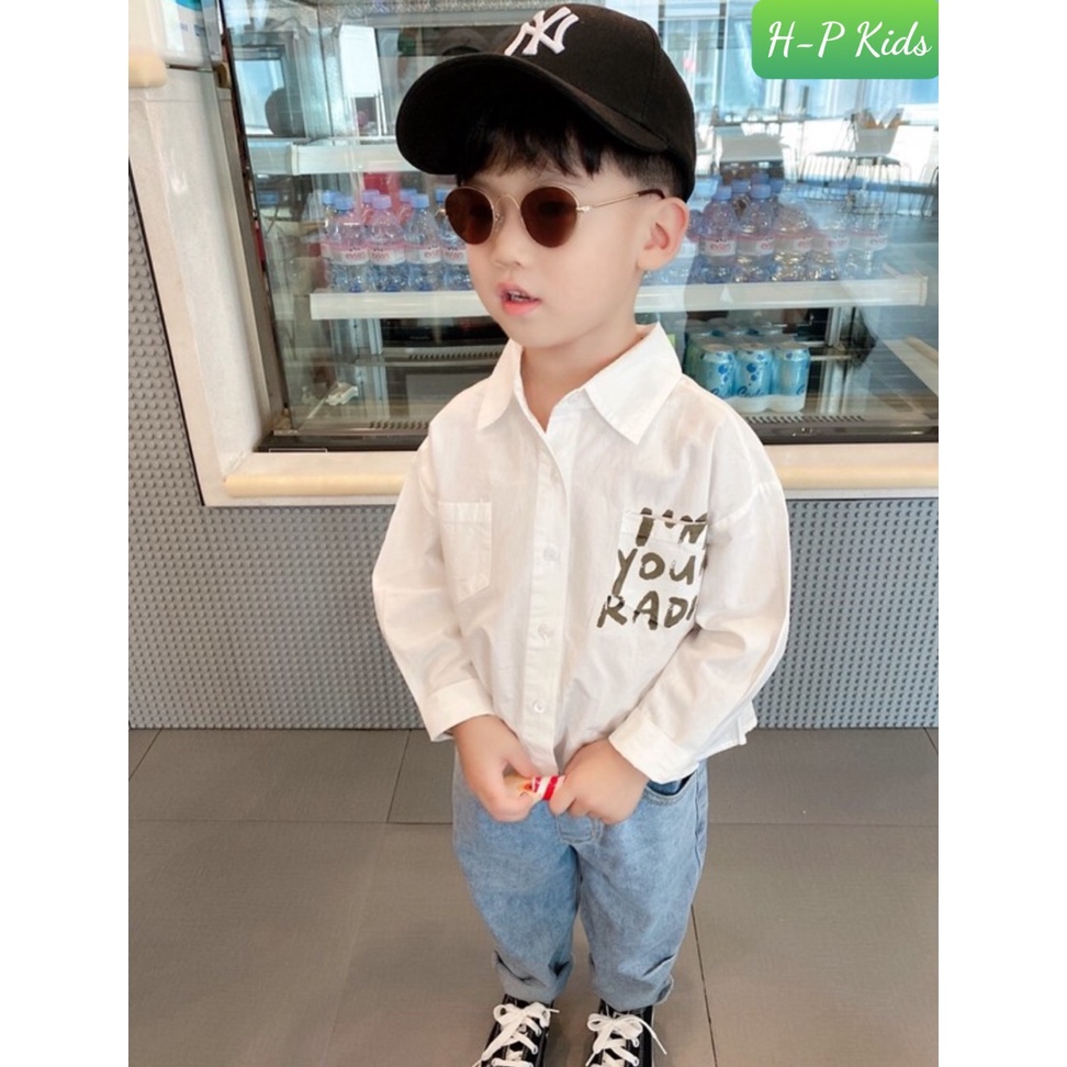 SET BỘ SƠ MI IN CHỮ PHỐI QUẦN JEAN CHO BÉ TRAI
