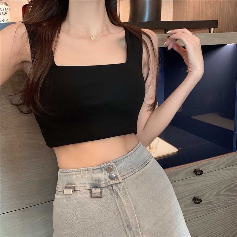 QKOOLE  Áo Không Tay Cổ Vuông Dáng Ôm Thời Trang Hàn Quốc Dành Cho Nữ