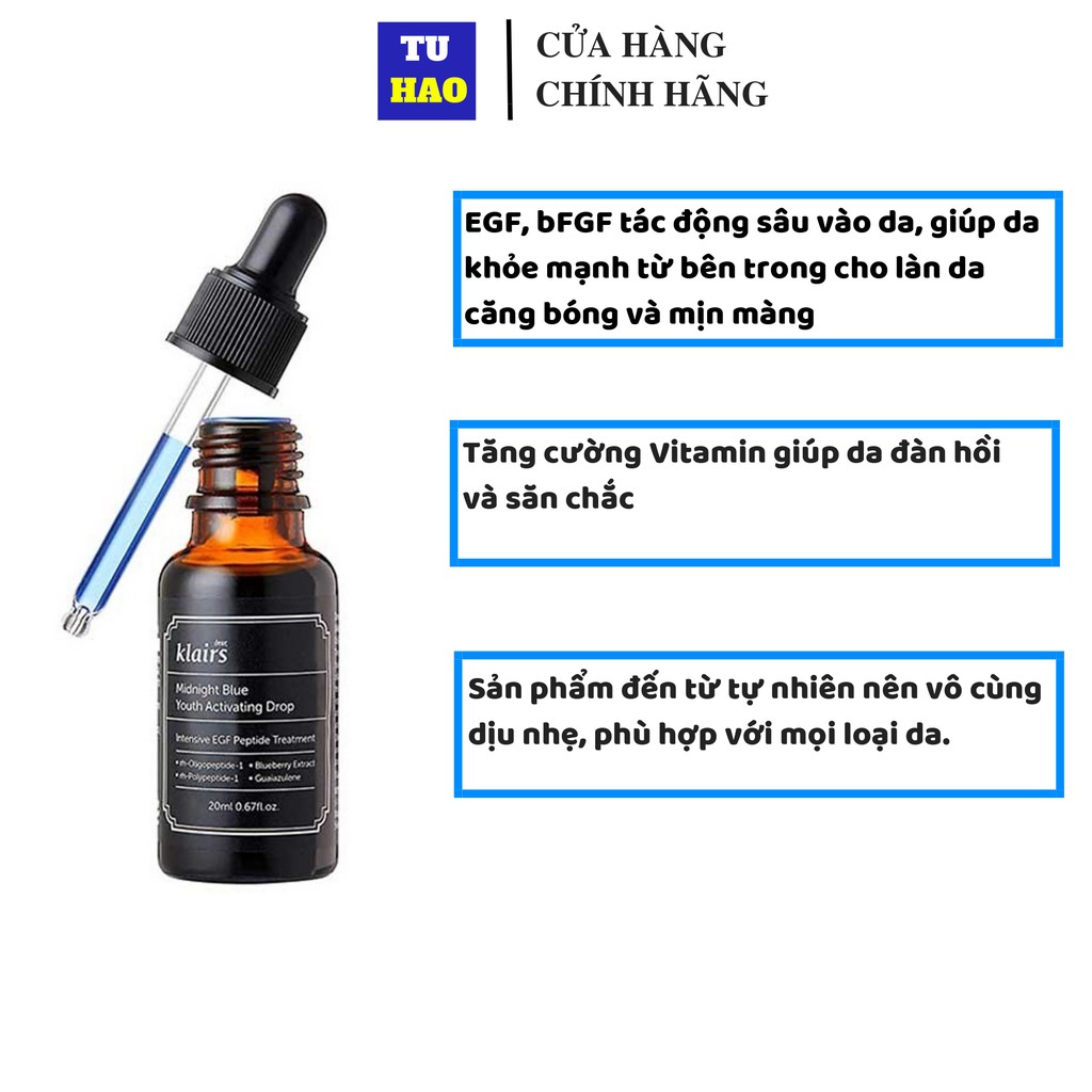 Tinh Chất Dưỡng Ẩm Dear Klairs Midnight Blue Youth Activating Drop 20ml Hỗ Trợ Phục Hồi Da