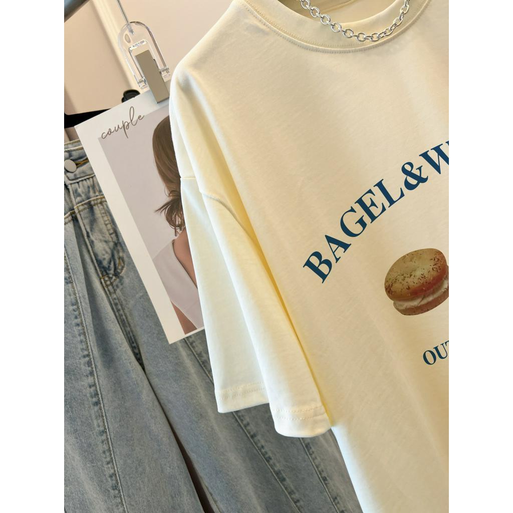 Áo Thun Cotton Dáng Rộng Ngắn Tay In Chữ Phong Cách Hàn Quốc Thời Trang Mùa Hè 63573