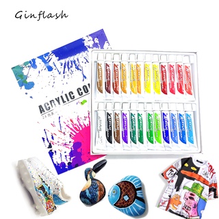 Ginflash 24 Màu Bộ Sơn Acrylic Màu Tường Tranh Nghệ Thuật Sơn Vải Bộ Vẽ