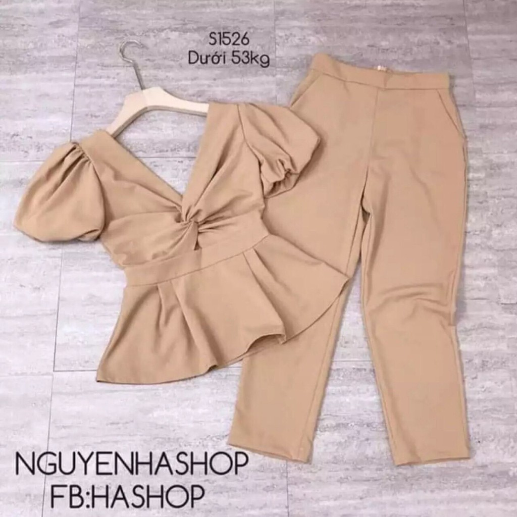 Sét bộ xoắn ngực tay ngắn vải co giãn thoáng mát thời trang thiết kế Arava xd65