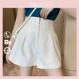 Quần short nữ cạp liền lưng cao, quần đùi khóa trước chất tuyết mưa phong cách thời trang