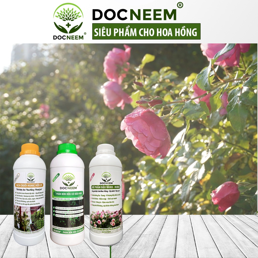 Phân bón đậu nành humic DOCNEEM hữu cơ, lên men, chuyên cho hoa hồng, phong lan 2 chai 1 lít