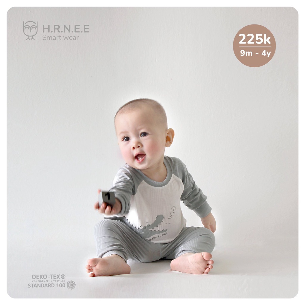 [ HRNEE 2022 ] Bộ quần áo dài tay 3D modal organic cho bé từ 6 tháng đến 4 tuổi