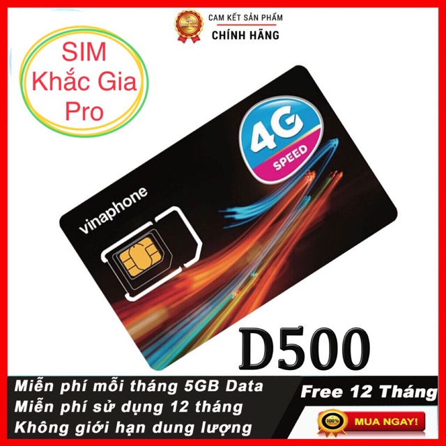 (FREE DÙNG 1 NĂM) SIM 4G VINA D500 DÙNG CẢ NĂM KHÔNG LO NẠP TIỀN