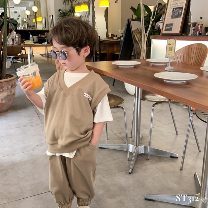 Set gile công tử nâu tây cao cấp bé trai