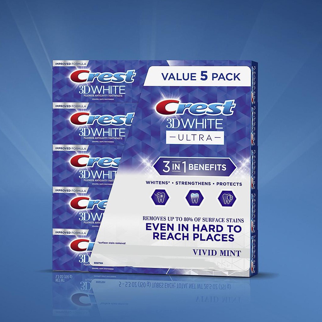 [01 tuýp] Kem Đánh Răng Crest 3D White Ultra Surface Stain Removal Vivid Mint 158g [Aimee1992]