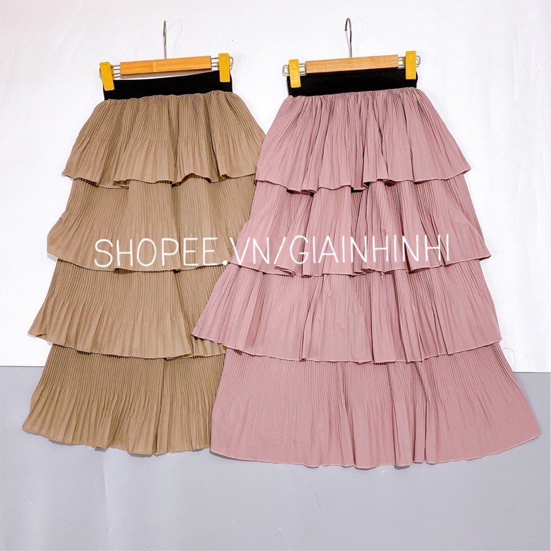 Chân váy xòe tầng dáng dài dập nhăn 4t, Chân váy tầng dáng dài CV1367 - NhiNhiShop