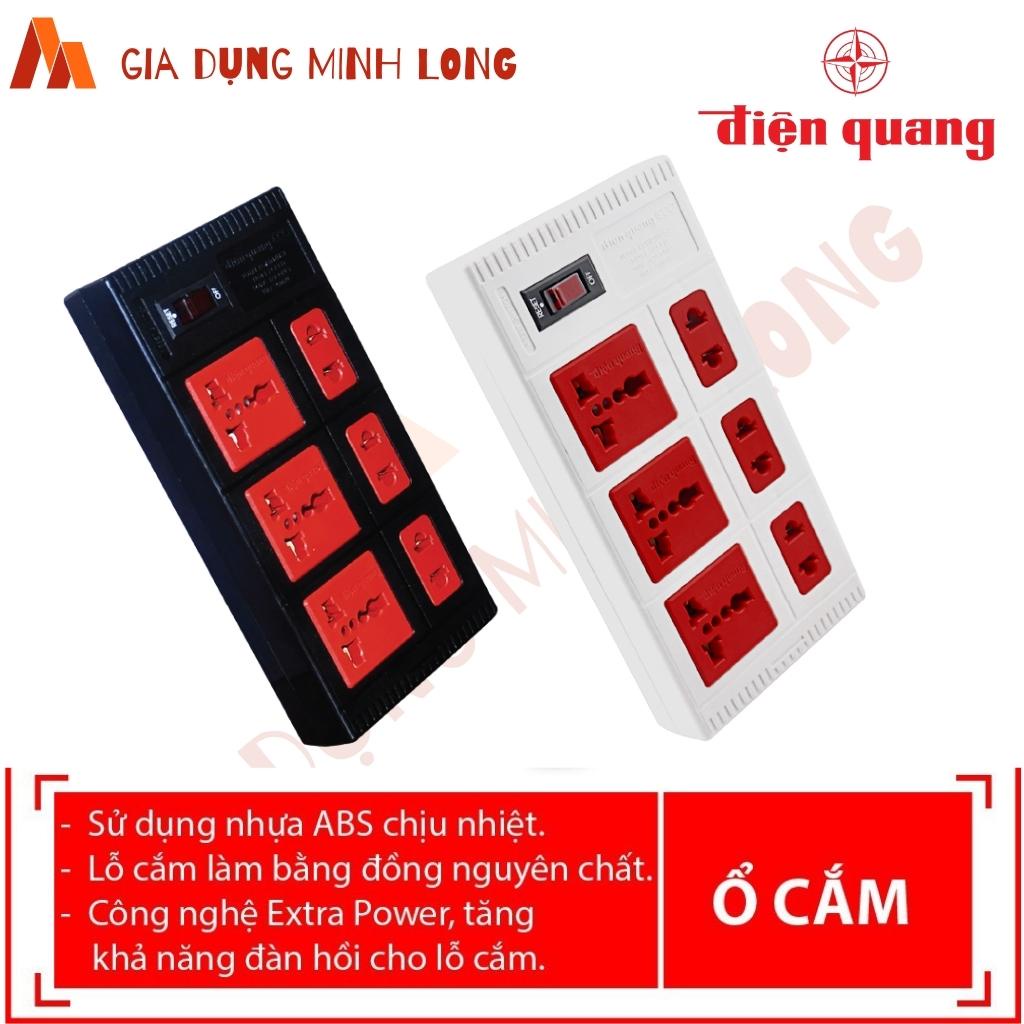 Ổ cắm 6 lỗ đa năng chịu tải Điện Quang ECO ĐQ ESK 6ECO - Ổ cắm liền dây 2 mét, 5 mét chịu tải 2 màu đen; trắng