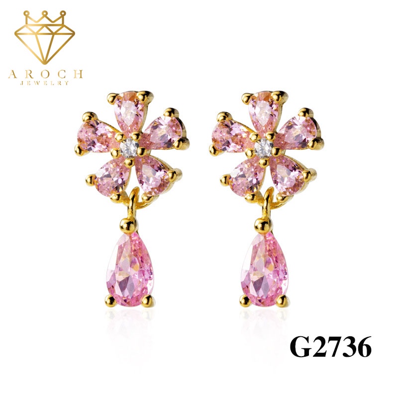 Khuyên tai bạc Ý s925 hình giọt nước đá màu hồng G2736 - AROCH Jewelry