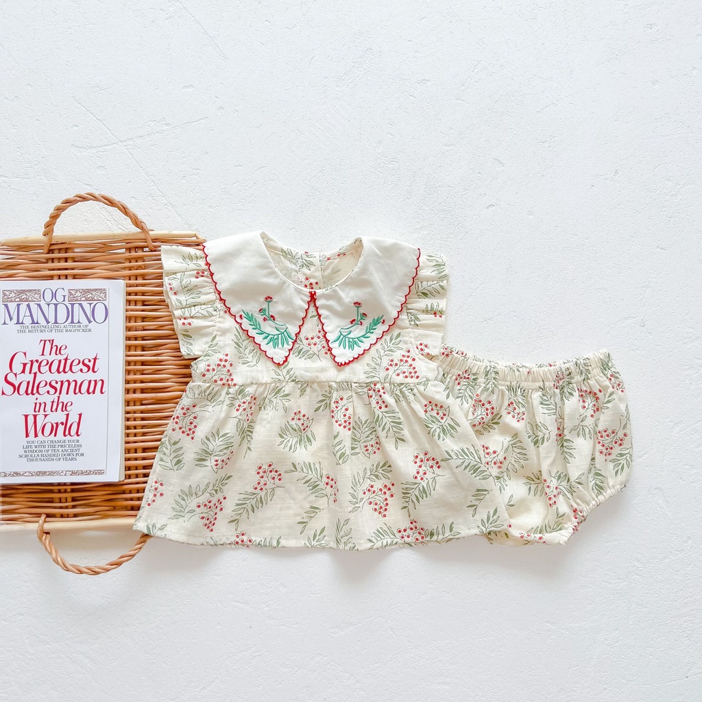 Bộ Áo Sơ Mi Tay Cánh Tiên Thêu Hoa + Quần Short Thời Trang Mùa Hè Xinh Xắn Cho Bé Gái