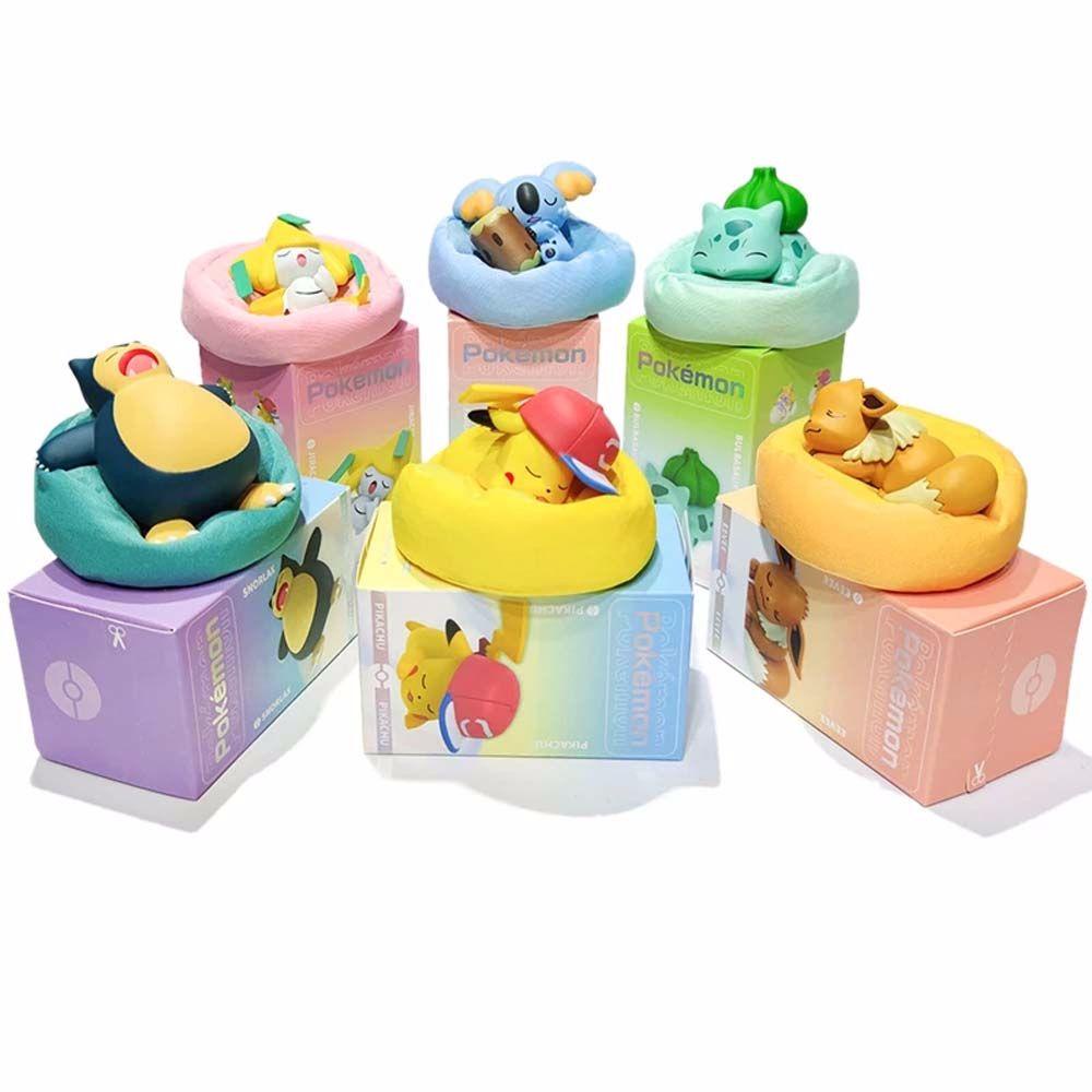 DARNELL Cute Pokemon Figures Toys Jirachi Anime Figure Model Sleeping Pokemon Figure Plush Base Doll Birthday Gift Eevee Children Tide Starry Dream Series Snorlax Pikachu Ornaments
