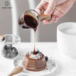 Cốc Đo Lường Bằng Thủy Tinh Dày Dặn Có Tay Cầm Gỗ Dùng Để Pha Chế Cà Phê Sữa Espresso
