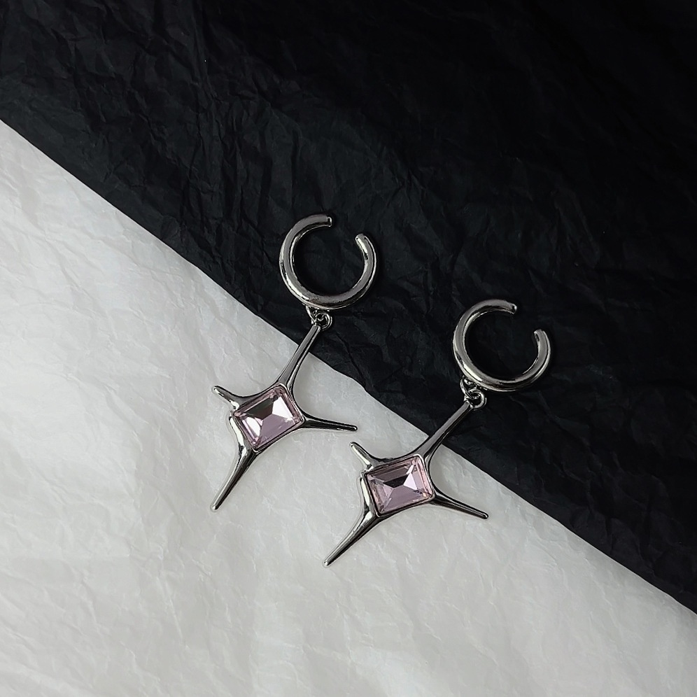 Khuyên Kẹp Vành Tai Hình Thánh Giá Đính Đá Hồng Phong Cách punk Đường Phố Cá Tính