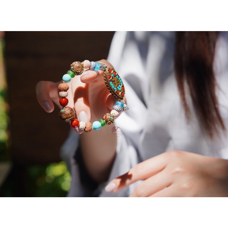 🪷 Best-seller  Vòng đeo tay Tây Tạng Bình An tăng May Mắn, năng lượng cao từ các charm hạt thủ công tốt lành