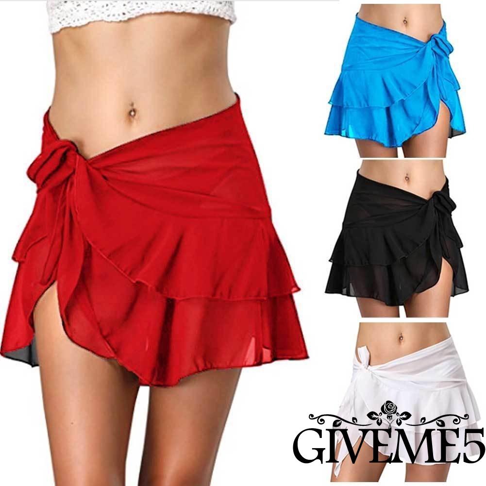 Chân váy nhiều lớp phối nơ che bikini cho nữ