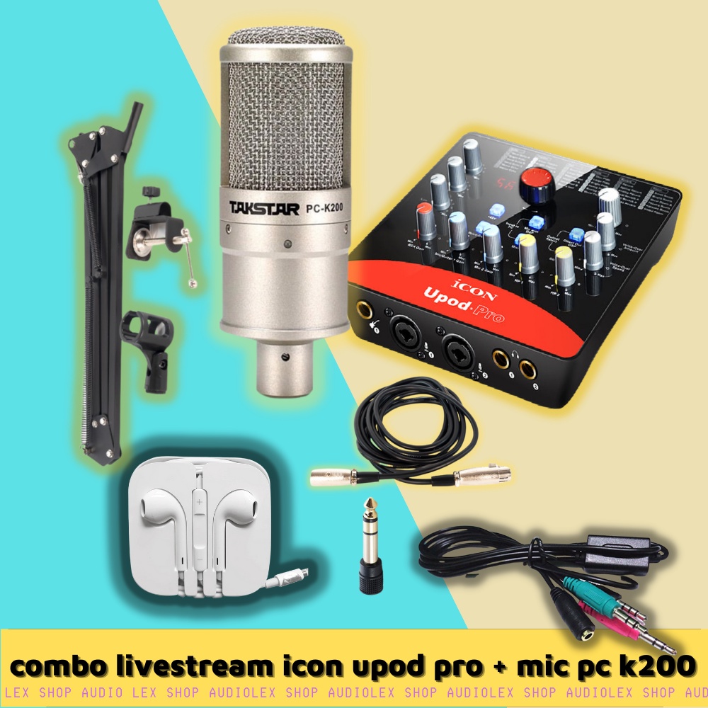 Bộ MICRO livestream Icon Upod Pro Micro và mic thu âm Takstar PC-K200,kèm phụ kiện chân kẹp tai nghe