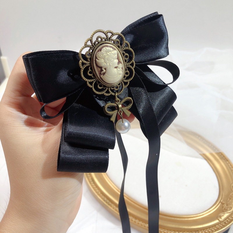 Nơ Cài Cổ Áo Đính Ngọc Trai Nhân Tạo Thời Trang