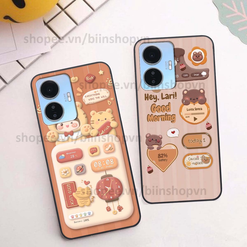 Ốp Vivo Y55 2022 in 3D icon gấu nổi siêu xinh, siêu đáng yêu, cá tính phong cách