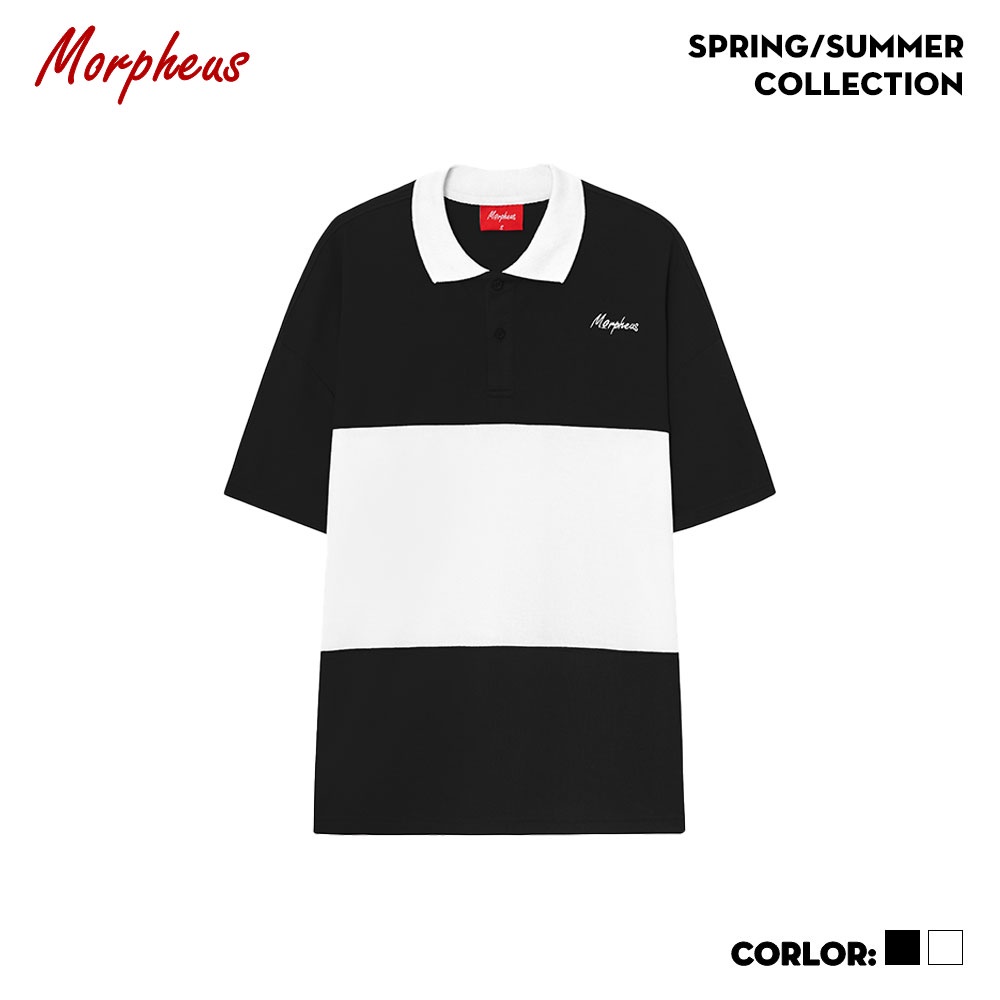 Áo polo Morpheus Màu đen phối sọc trắng - Local Brand Chính Hãng