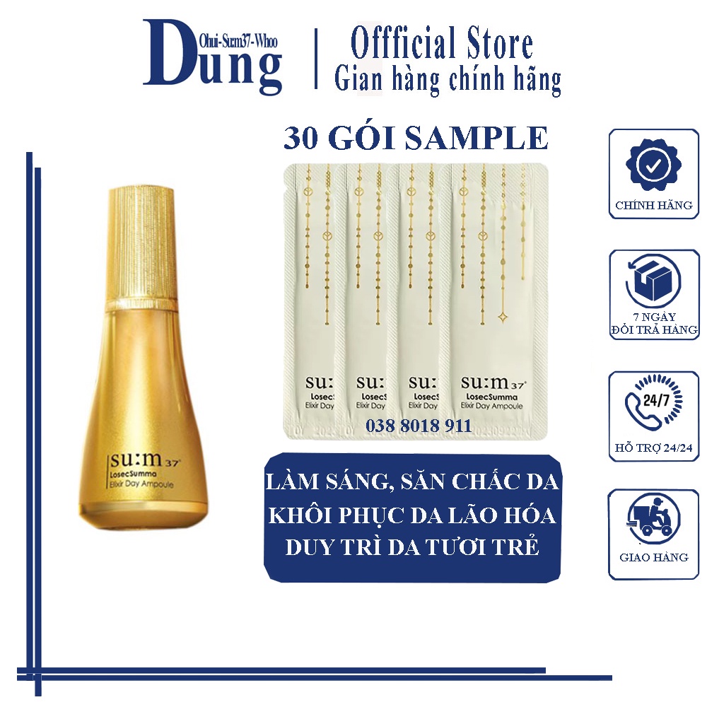 Combo 30 Gói Sample Tinh chất Vàng 24K Dưỡng Ban Ngày Su:m37 Losec Summa Elixir Day Ampoule Sum37 1ml