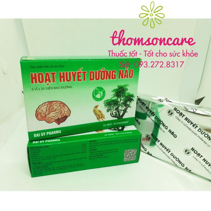 Hoạt huyết dưỡng não - Hộp 100 viên bao đường - tuần hoàn não, Dược Đại Uy, từ đinh lăng, bạch quả | BigBuy360 - bigbuy360.vn