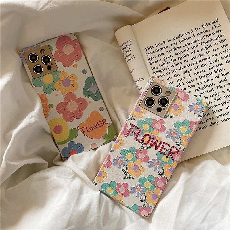 Ốp điện thoại silicone viền thẳng in họa tiết hoa thích hợp cho IPHONE 7 8 PLUS SE X XS XR XS MAX 11 11 PRO 11 PRO MAX