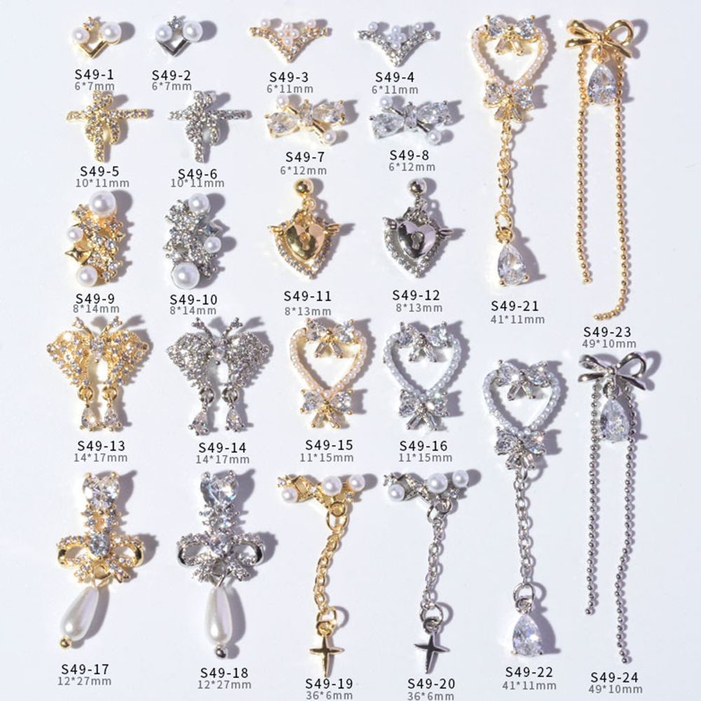 [Hàng mới về] Phụ Kiện Trang Trí Móng Tay Hình Nơ/ Trái Tim/ Bướm 3D Bằng Kim Loại Đính Đá Zircon Sang Trọng Diy