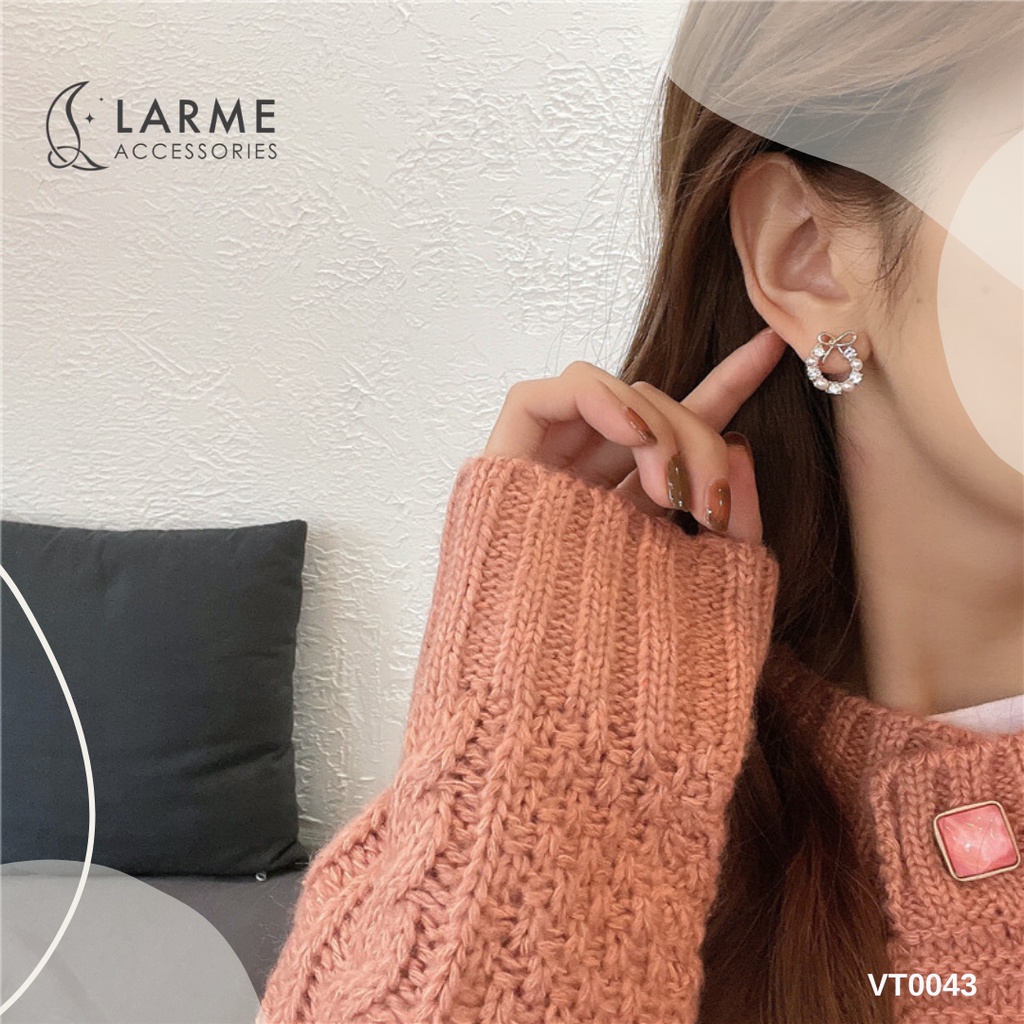 Bông tai, khuyên tai hoạ tiết nơ xinh xắn và ngọc nhân tạo Larme Accessories - KT0059
