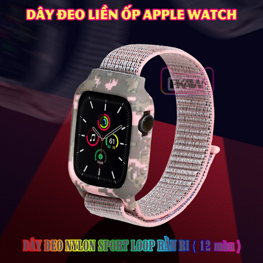 Dây Đeo liền ốp cho Apple Watch 7/6/5/4/3/2/1 size 38/40/41/42/44/45mm Nylon rằn ri _Xám Trắng