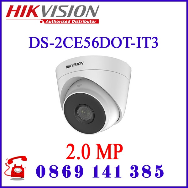 Camera HIKVISION DS-2CE56D0T-IT3 - Độ phân giải 2.0MP - Hồng ngoại 40m - Camera dành cho đầu ghi - Bảo hành 24 tháng