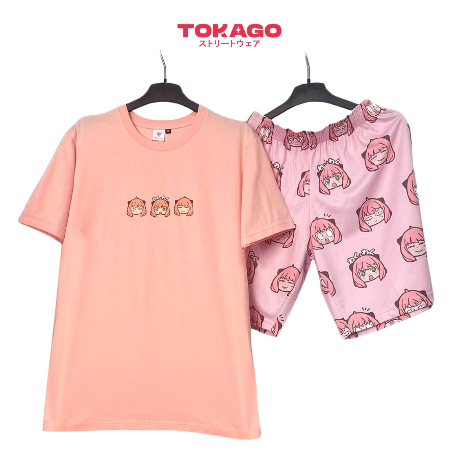 Bộ đồ Unisex Tokago Anya, phông Spy x Family anime tay lỡ màu hồng đáng yêu nữ cotton form rộng