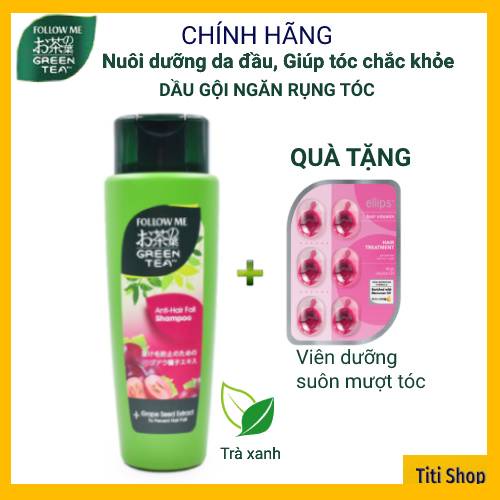 Dầu Gội Đầu ngăn rụng tóc Follow Me Trà Xanh chai 320ml TẶNG 1 vỉ serum dưỡng tóc Ellips