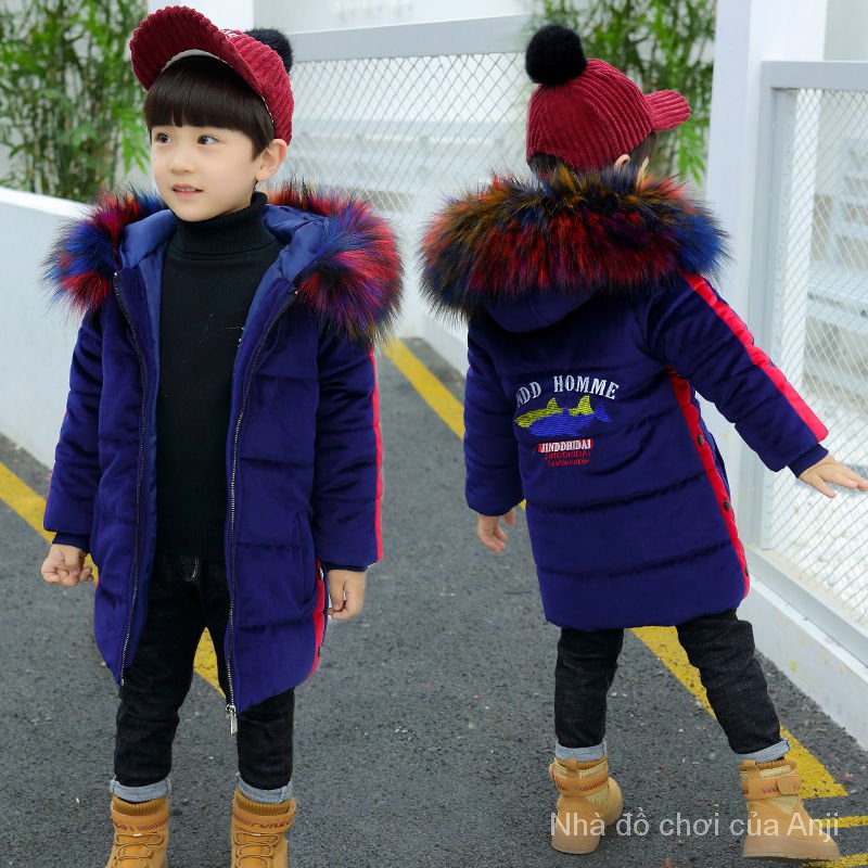 Korean Version Winter Long Baby Boys Velvet Thick Cotton Jacket