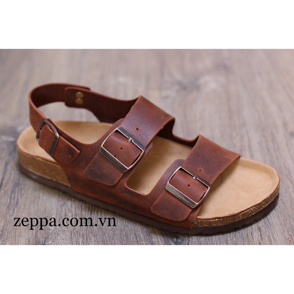 ZEPPA - Gian Hàng Chính Hãng - Da bò thật 100% - Sandal đế trấu da bò nam &amp; nữ - Màu nâu đỏ (Size: 36 - 46) UV
