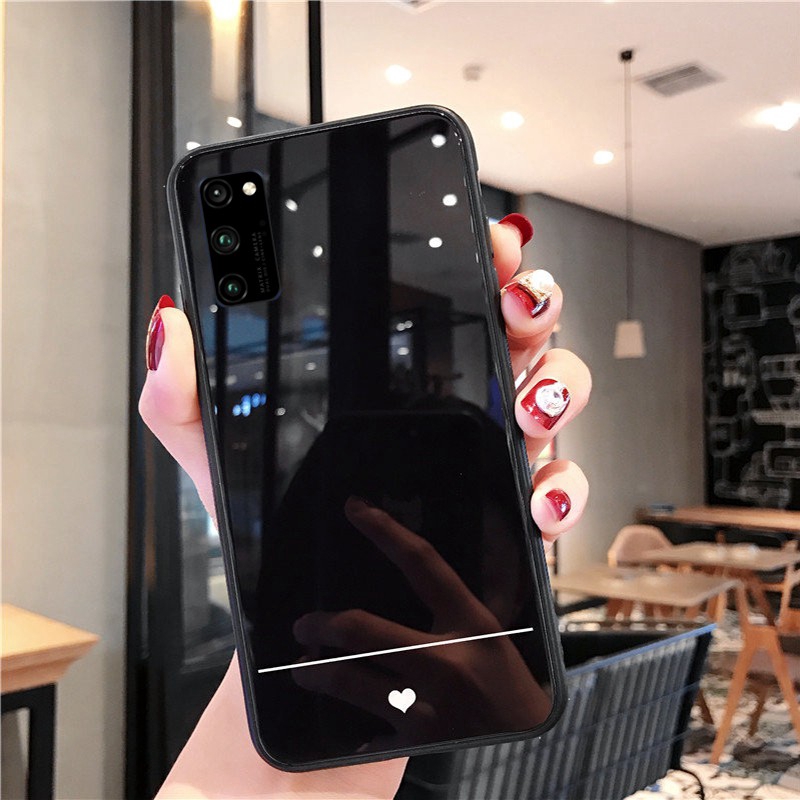 Ốp OPPO A52 A72 A92 A92S A81 A91 A41 A1K Case Simple Slim Heart Hard Tempered Glass back silicone Cover Ốp OPPO A52 A72 protection phone casing
