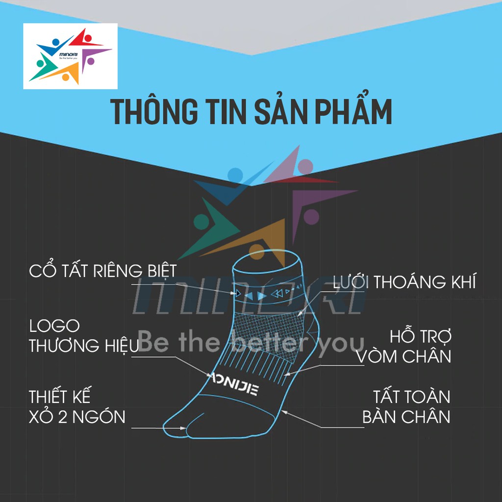 Combo 2 Đôi Tất Thể Thao Chạy Bộ, Chạy Trail 2 Ngón E4805 - Êm, Ôm Sát, Thoáng Khí