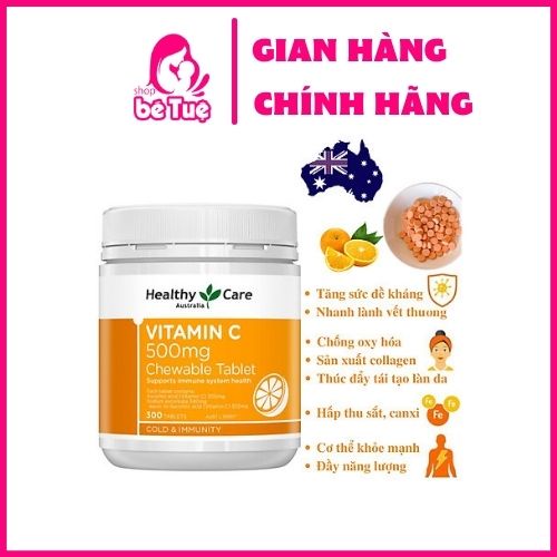 Viên nhai Healthy Care Vitamin C [ÚC] hộp 300 viên /Tăng Sức Đề Kháng