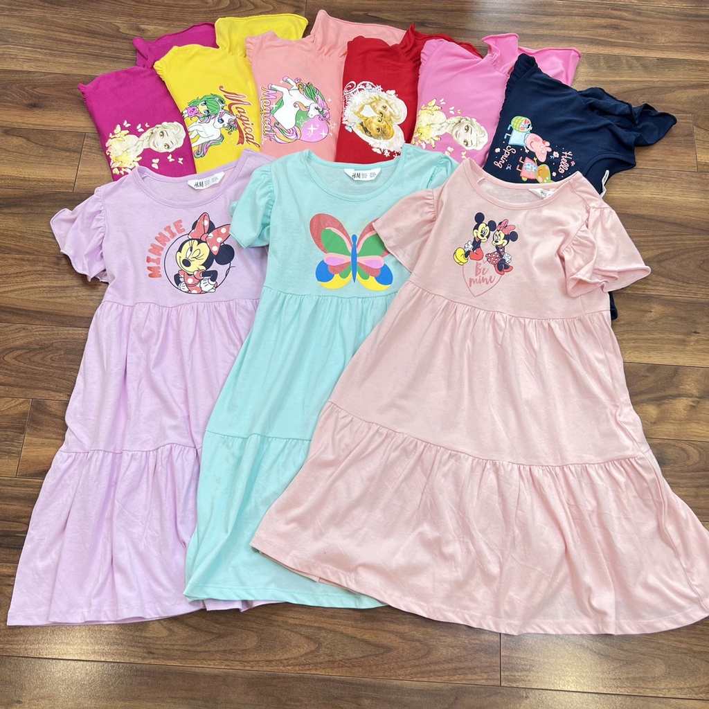 Váy bé gái size đại chất cotton mềm mát, tay áo bèo cánh tiên cực xinh - cho bé 4-8 tuổi  V103