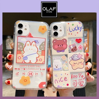 Ốp iPhone trong suốt in hình cặp đôi cute Thỏ và Gấu chủ đề hoạt hình dành cho 7/8/8 plus/X/Xs/Xs Max/11/11 Pro Max
