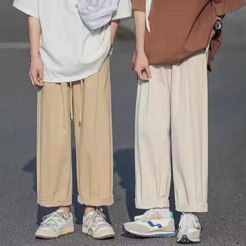 Quần Kaki Dài Ống Rộng Màu Trơn Thời Trang Harajuku Cho Nam