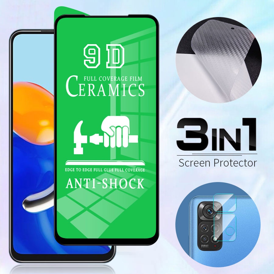 3 trong 1  kính cường lực dẻo Full màn +Miếng dán điện thoại PPF mặt sau +Bảo Vệ Camera Cho Xiaomi Redmi Note 10 5G 10s 9 9s 8 7 Pro 9T 9A 9C 8 7A Mi 11 Lite 10T 11T 9T Poco M3 X3 F3 Pro Carbon Fiber Screen Protector Film