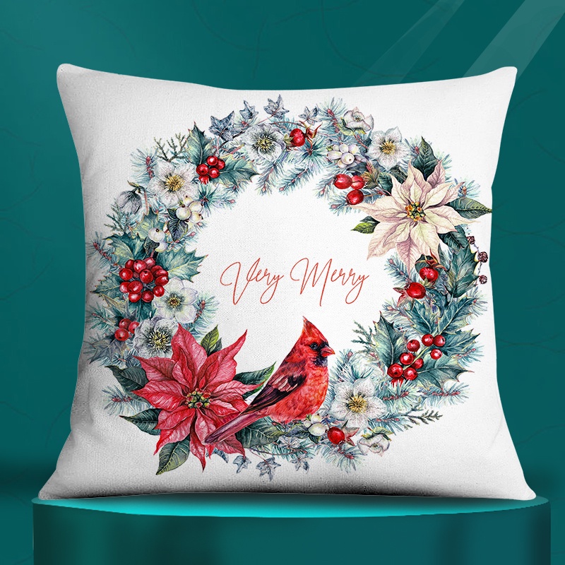 Vỏ gối vuông họa tiết giáng sinh trang trí nội thất kích thước 45cmx45cm