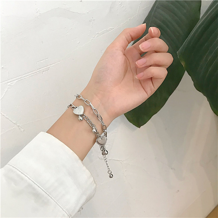 Vòng đeo Tay Hai Lớp Hình Trái Tim Phong Cách Cổ điển Hiphop Hàn