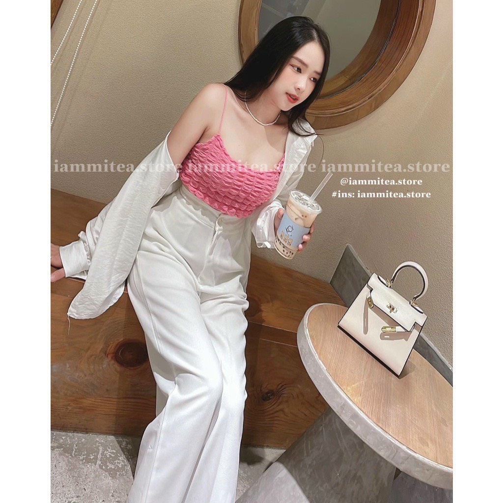 Áo 2 dây sợi bún croptop chất xốp ô vuông màu siêu dễ thương (ảnh thật)