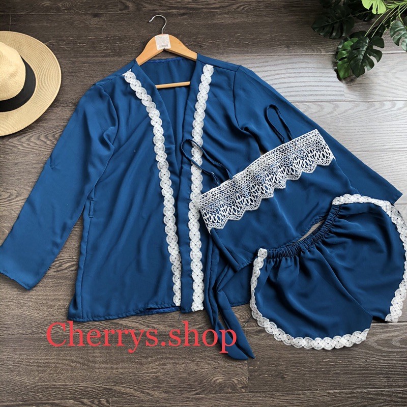 Bộ ngủ sexy combo ba món ,áo choàng ,áo ,quần sexy có phối gen sang chảnh chất lụa tơ tầm fom dưới 58 kg siêu sexy | BigBuy360 - bigbuy360.vn