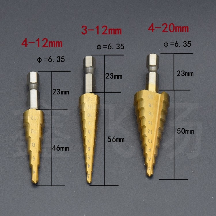Bộ 3 Mũi khoan tháp thẳng HSS Titan 3-12mm 4-12mm 4-20mm khoan nhôm sắt nhựa