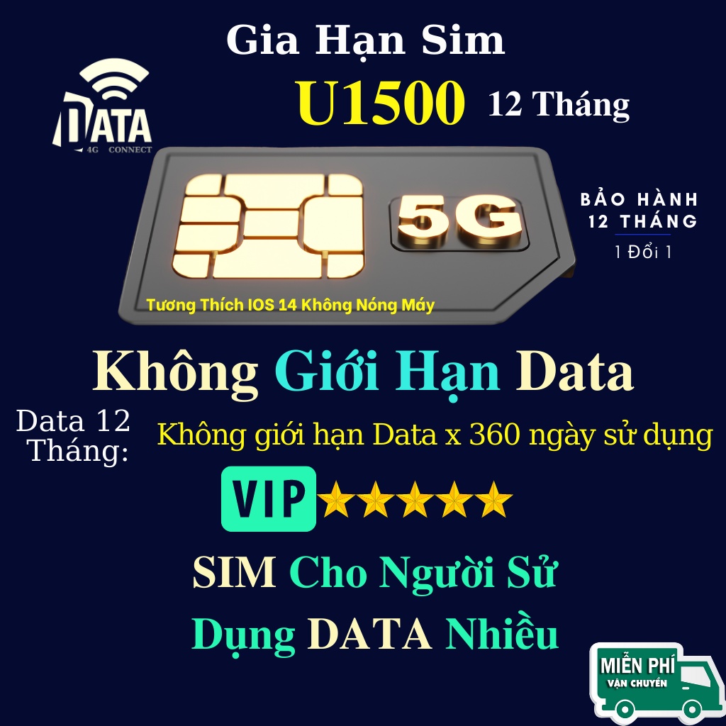 Sim Data Sử Dụng 1 Năm , Gói Cước VD89 , VD149 , U1500 , D500 , Fhappy , Bảo Hành 12 Tháng